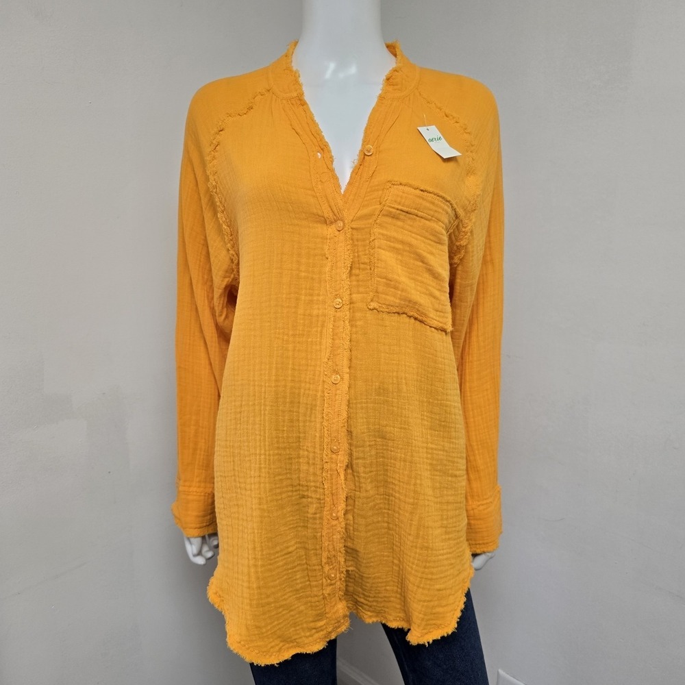 Aerie Pool Party Gauze Top Shirt Orange Size XS Oversized Cover-Up Fringe NWT